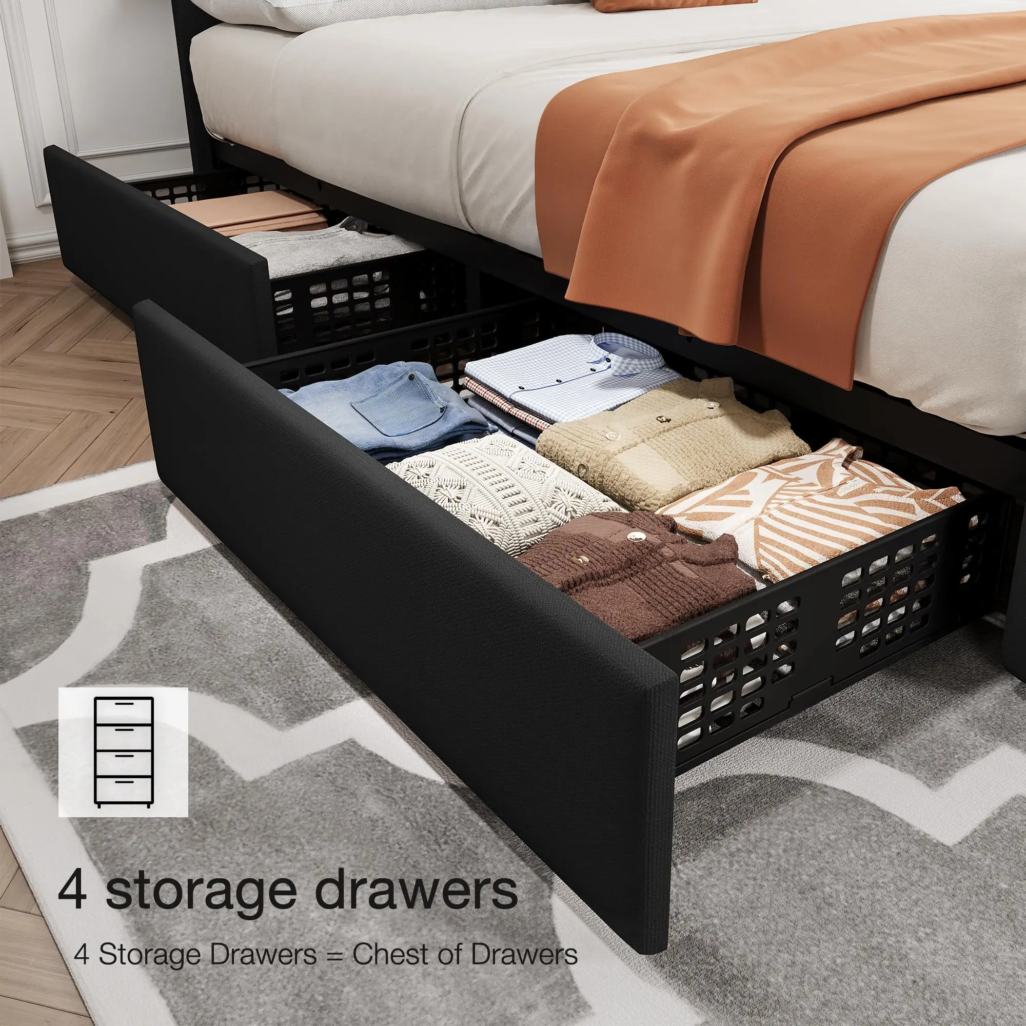 King Size Bed Frame with 4 Sto - King Size Bed Frame With Storage Drawers recension och pris