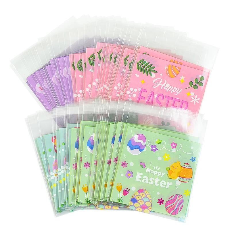 50/100pcs Easter Cookie Candy Bag Cute Rabbit Eggs Handmade Baking Gift Packaging Bags Happy Easter Party Decoration Supplies