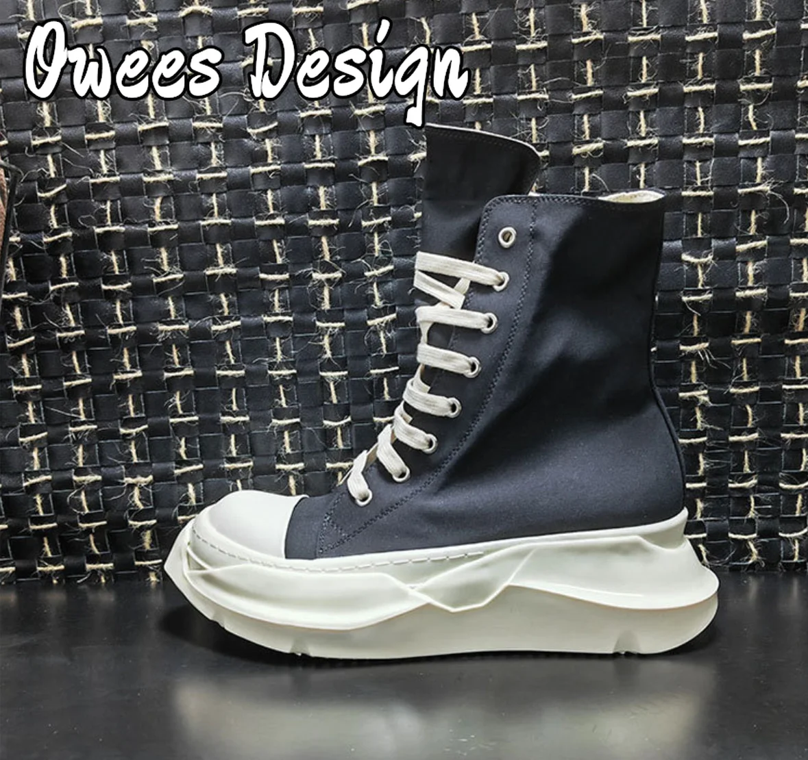 Owees Design High Top Shoes Women Brand Canvas Shoes Men Round Toe Thick Sole Increased Street Casual Sneakers Ankle Boots Men