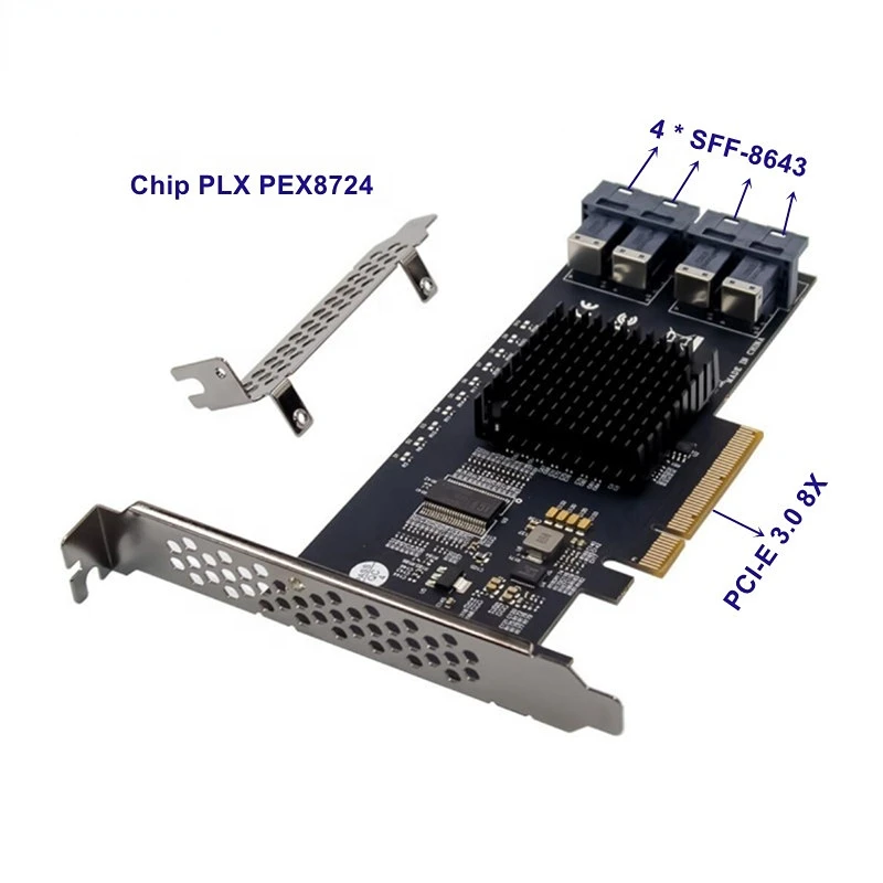 4 SFF-8643コネクタpci express X8 pci-e 3.0 8Xアダプタ拡張カードplx PEX8724ためサーバ · ストレージ · アクセサリー