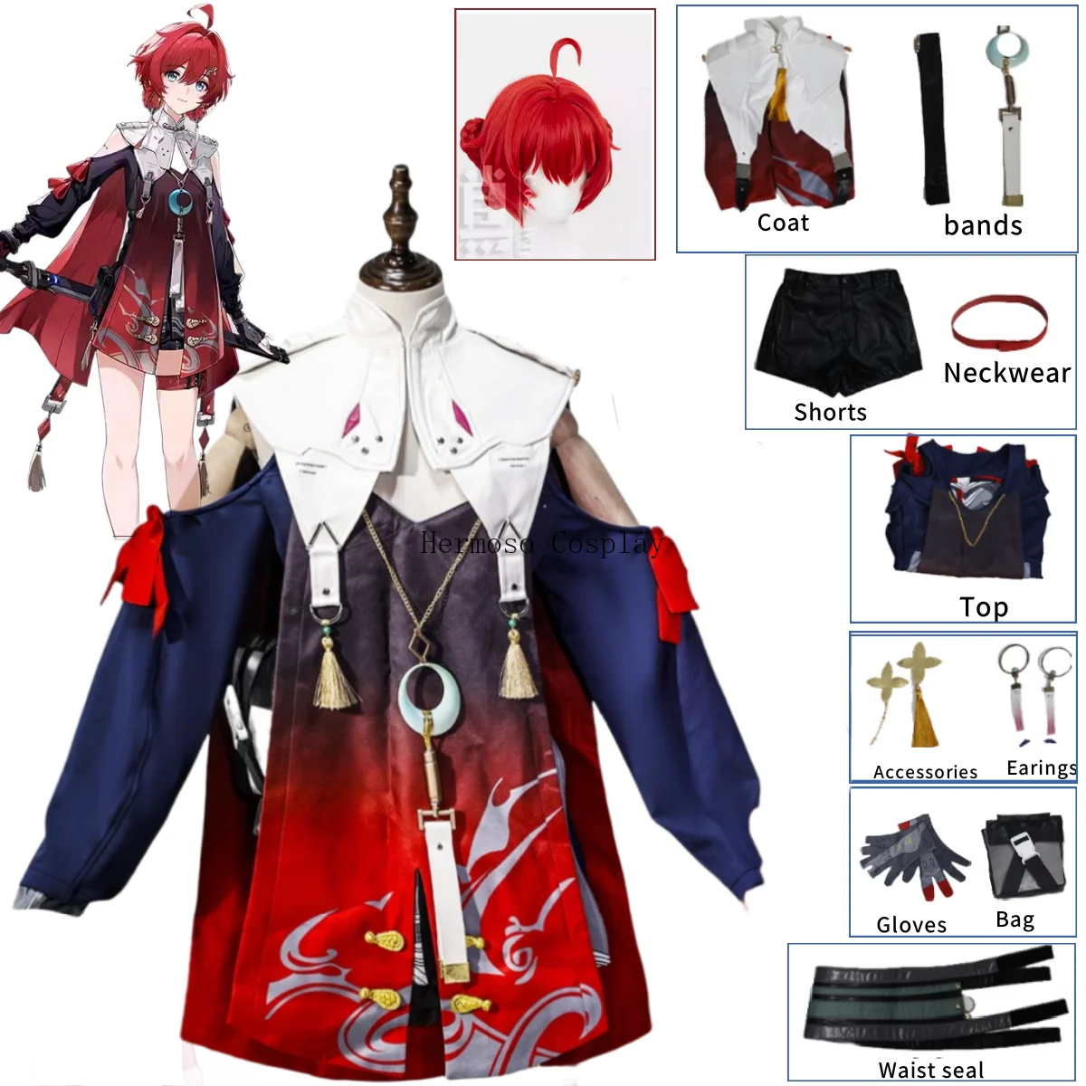 Danjin Cosplay Costume New Wuthering Waves Jeu trempé Mode Rouge Uniforme Robe Py Play Halloween Party Outfit Femmes XS-XXL