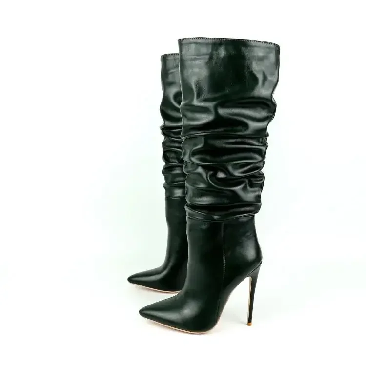Women Boots High Heel For Womens Platform Classic Fashion Long Pointed Toe Wrinkles Winter