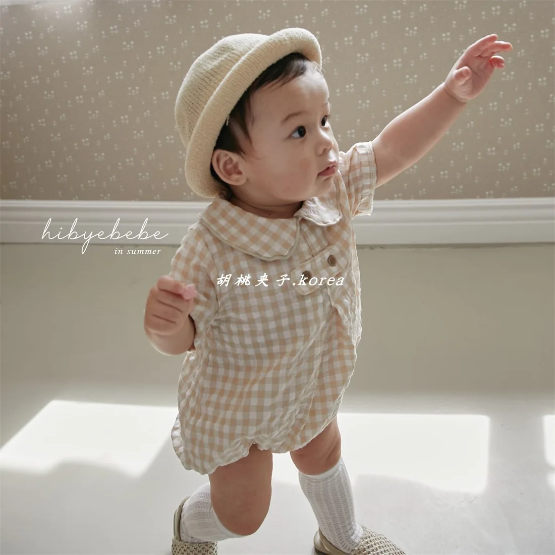 2024 Summer New Baby College Style Lapel Bodysuit Cotton Infant Casual Striped Jumpsuit Newborn Toddler Plaid Clothes 0-24M