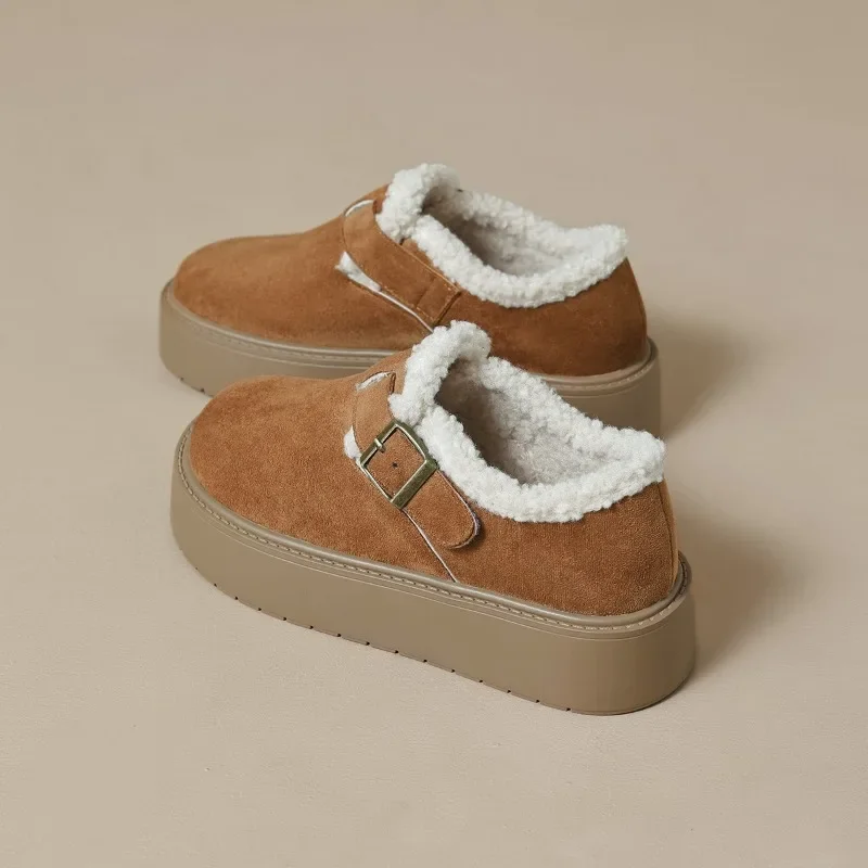 

Women's Thick Bottom Platform Slip-On Shoes round Toe Faux Fur Lined Rubber Outsole Vintage Style Casual All-Season Footwear