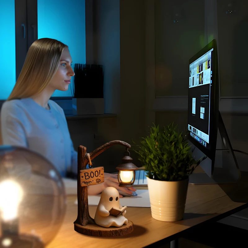 Cute Ghost Reading Lantern - Boo, Ghost Reading Book Lamp, Halloween Cute 3D LED Night Light