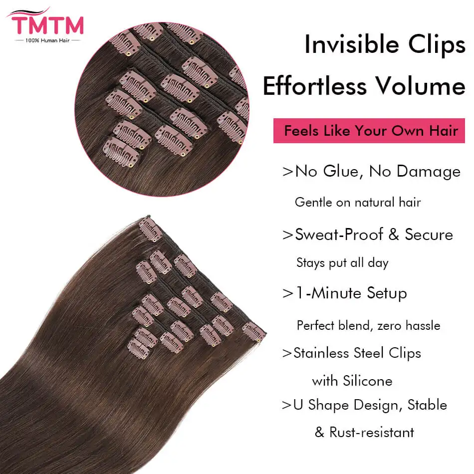 7Pcs/Set Clip ins Hair Extensions 12-22Inch Real Natural Hair Remy Straight Brazilian Clip in Human Hair Extensions Brown Color