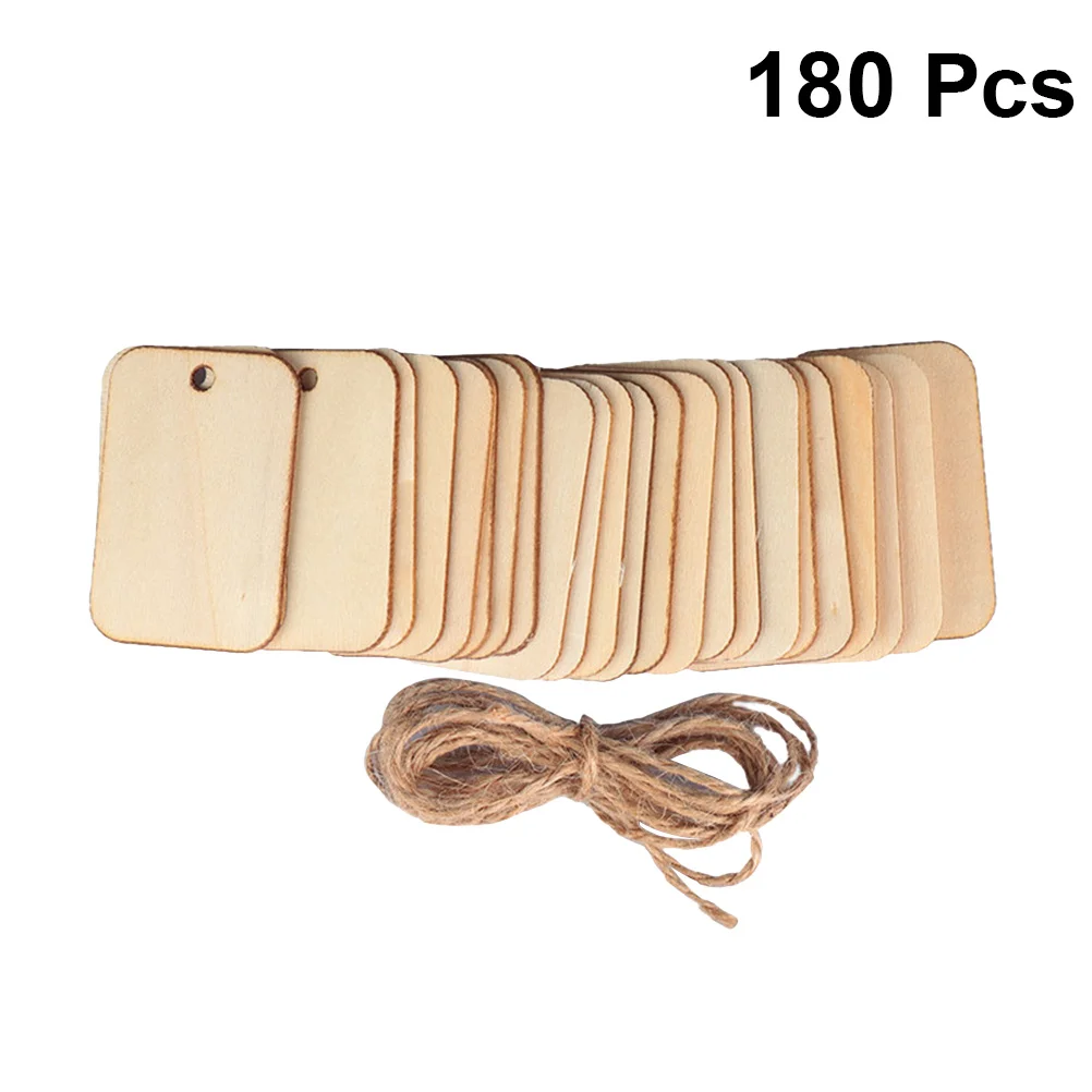

250Pcs Wooden Hanging Tags Square Shape Natural Wood DIY Craft Wedding Decoration Hemp Rope Embellishments Wooden Hanging Tags