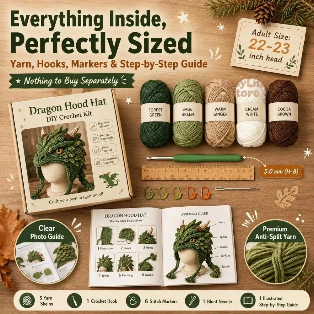 DIY Hood Hat Crochet Kit with Step-by-Step Guide Handmade Knitted Hat Crochet Kit Craft Animal Hood Hat Crochet Kit