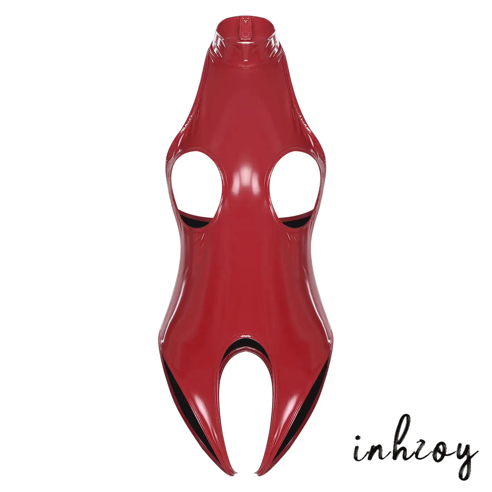 

Женский глянцевый комбинезон-боди из ПУ с вырезами, открытой спиной и открытой промежностью, соблазнительная ночная одежда для медового месяца и годовщины