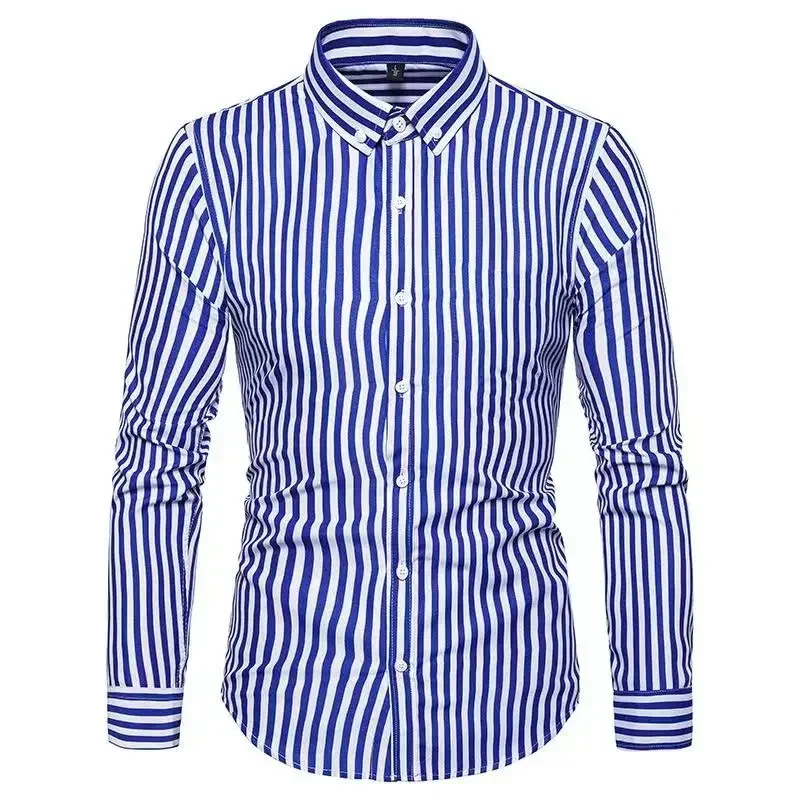 2024 Korean Version Striped Shirt Men\'s Slim Fit Professional Dress Shirt for Office and Business Cotton Casual Shirts Men