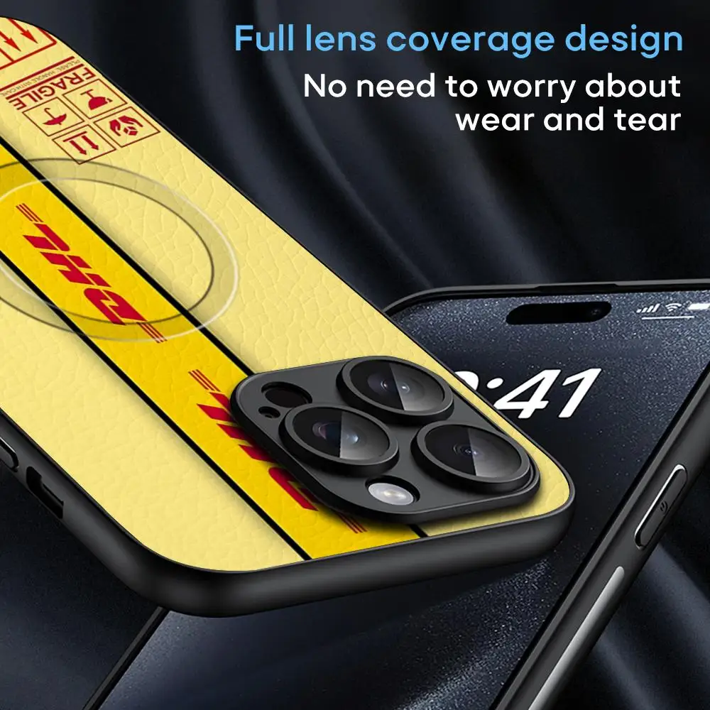 D-Dhl Express Label Hot Design جراب هاتف آيفون 16 15 14 13 12 11 Plus Pro Max الراقية الفاخرة Magsafe جلد الغنم #3