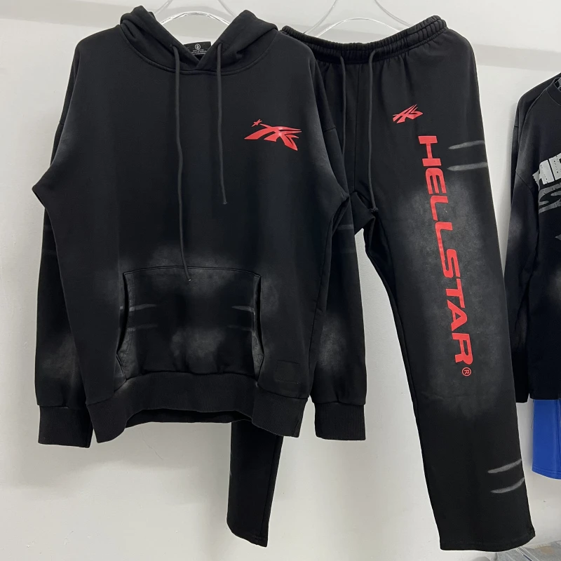 

American Sle Ins Hell Star, осень-зима, новая толстовка с капюшоном, повседневные брюки, спортивный комплект для мужчин, свободный крой, антибактериальный...