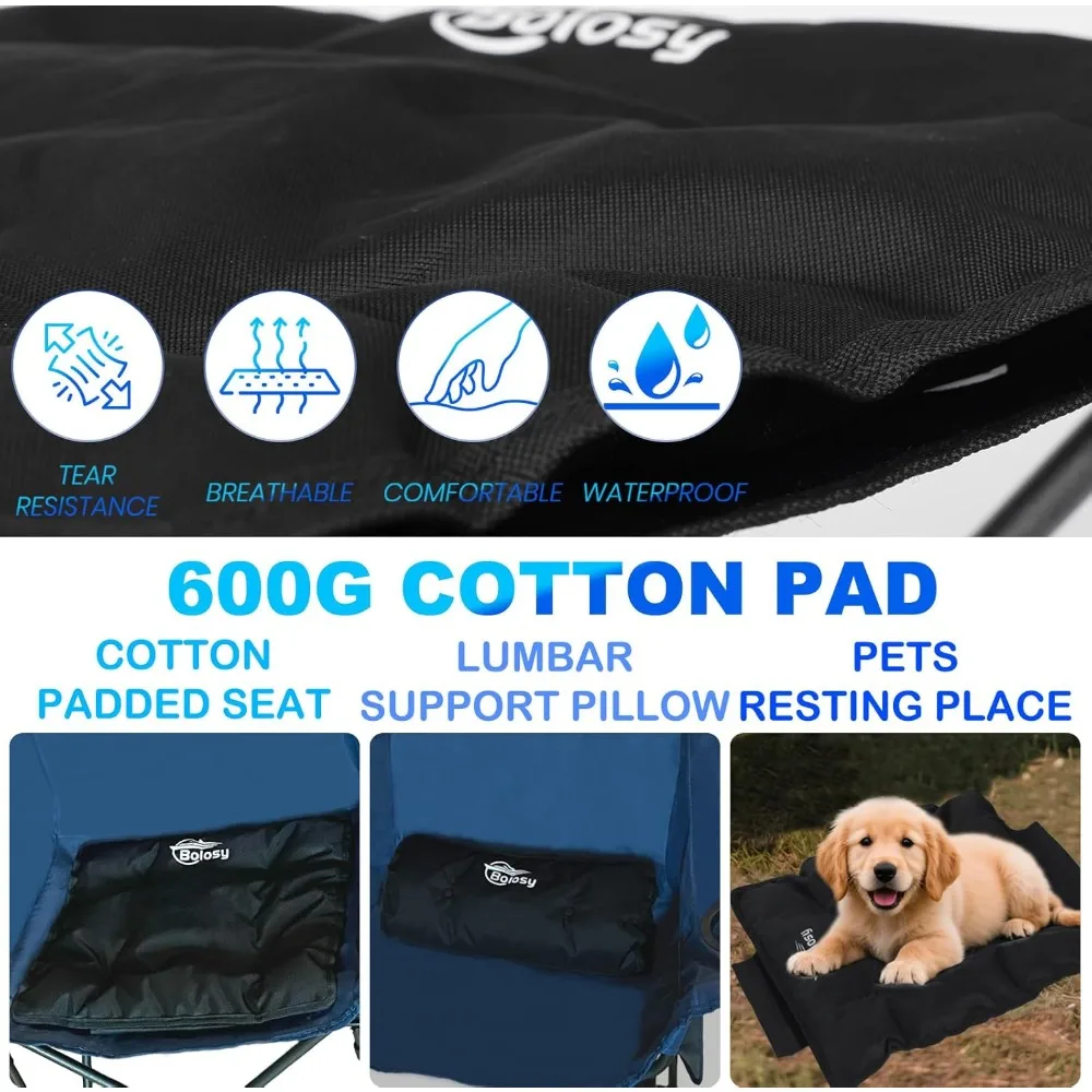 مقعد تخييم قابل للطي مع مقعد مبطن قابل للإزالة شديد التحمل بسعة 450 رطل ومسند قدم محمول #4