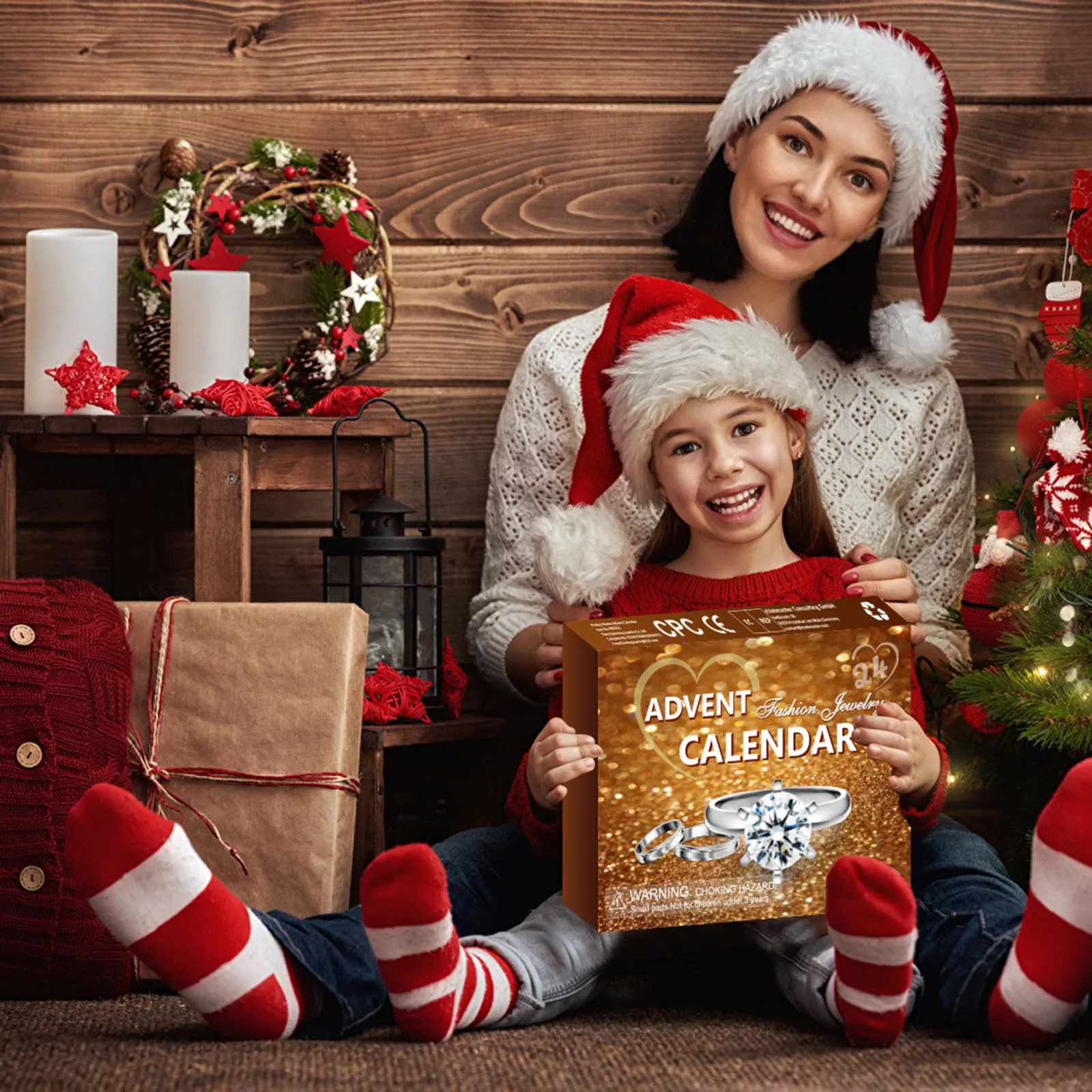 Guirlande de noël à piles avec minuterie, compte à rebours, calendrier de l'avent de noël pour enfants, ensemble de bijoux, bague, montre de sable, 5 Min