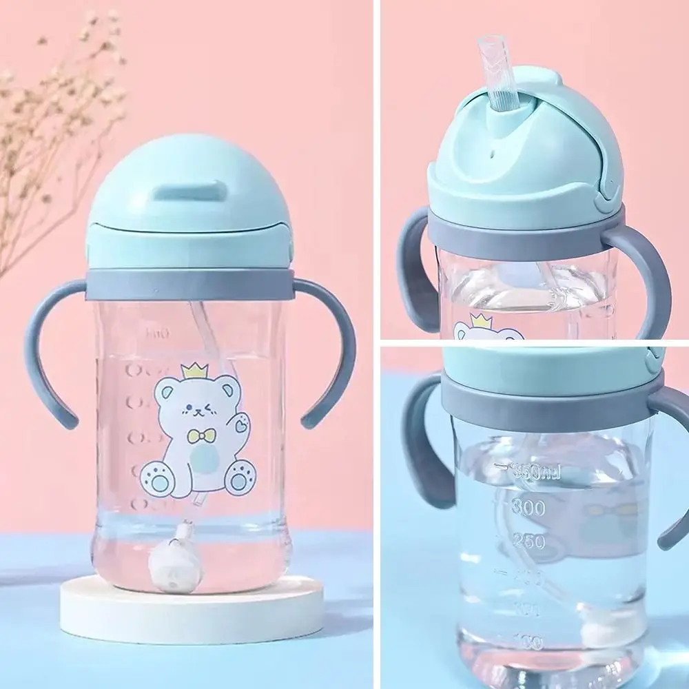 

350 ML Sports with Straw Baby Bottles Cute Cartoon Travel Feeding Bottle Portable Dual-Use Drinking Cup Children