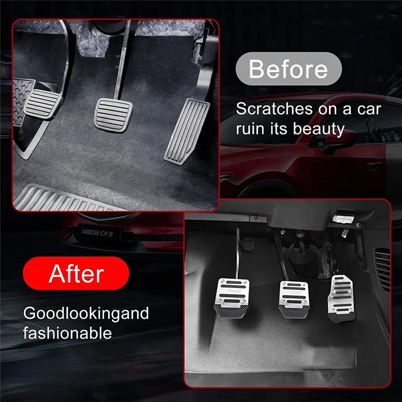 

3 шт., автомобильные нескользящие накладки на педали из алюминиевого сплава, ручная педаль газа, крышка педали тормоза, универсальная замена, серебристый