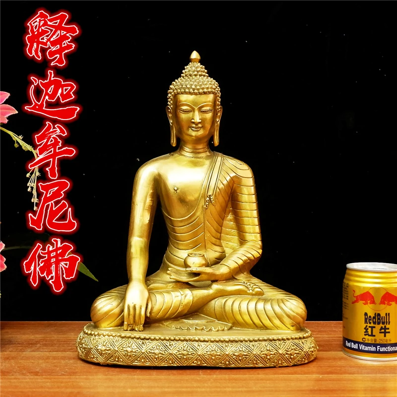 32CM LARGE # GOOD SAKYAMUNI BUDDHA # SOUTHEAST ASIA THAILAND HOME FAMILY EFFECTIVE BLESSING GOLD COPPER SITTING BUDDHA STATUE