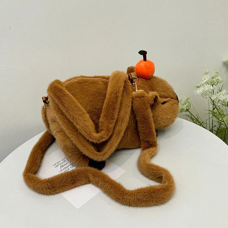 Adorable Plush Capybara Backpack Large Capacity Convertible Crossbody Shoulder Bag for Travel Daily Use