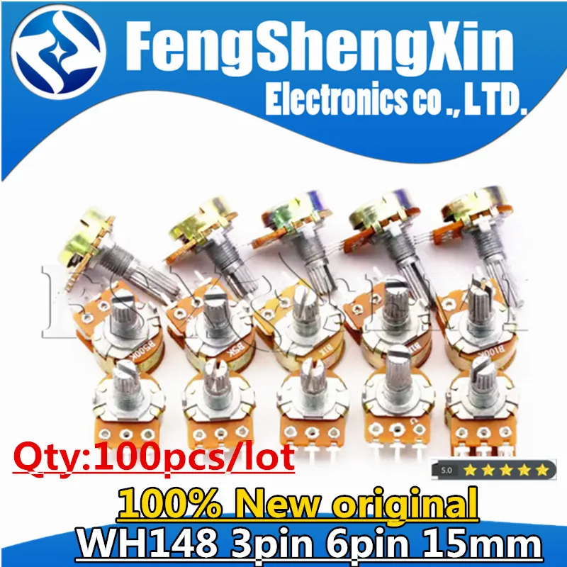 100pcs WH148 3pin 6pin 15mm B1K B2K B5K B10K B20K B50K B100K B250K B500K B1M Potentiometer1K 2K 5K 10K 20K 50K 100K 250K 500K 1M