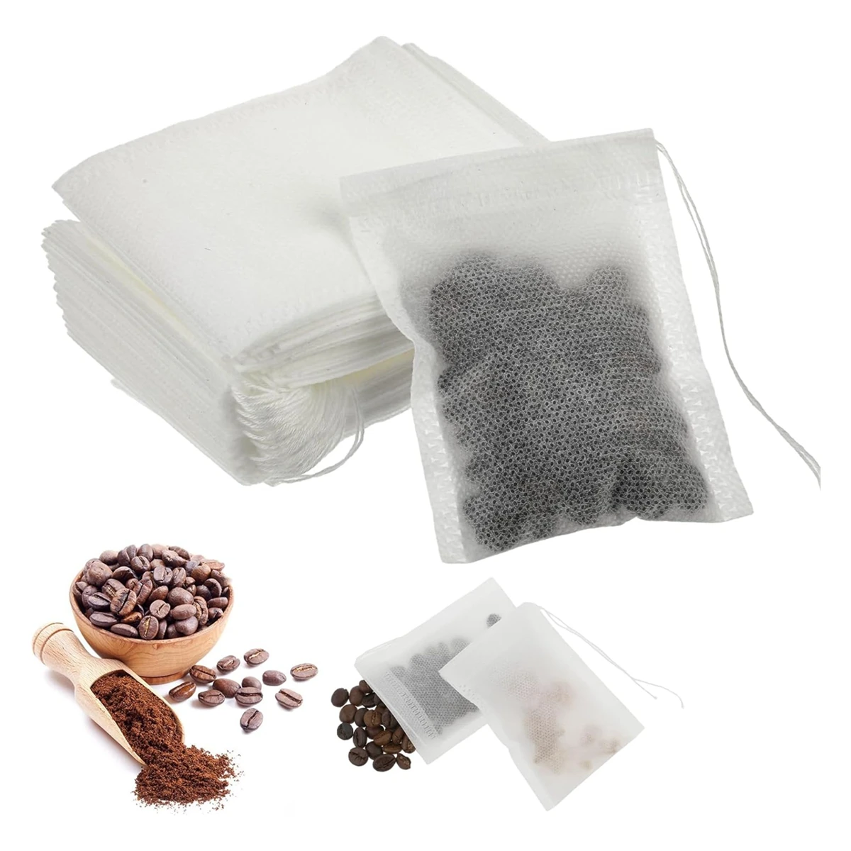 100pcs Disposable Teabags Empty Tea Bags Non-woven Fabrics Tea Filter Bags for Spice Herbal Powder Loose Leaf Tea Infuser