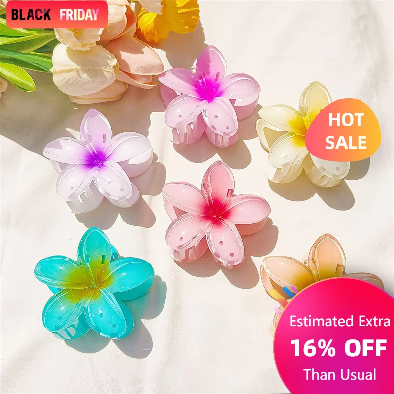 Girls Colored Egg Flower Beach Holiday  With Large 8CM Plastic Gift Flower Barrettes Fashion Hair Accessories Claw Clip Sweet