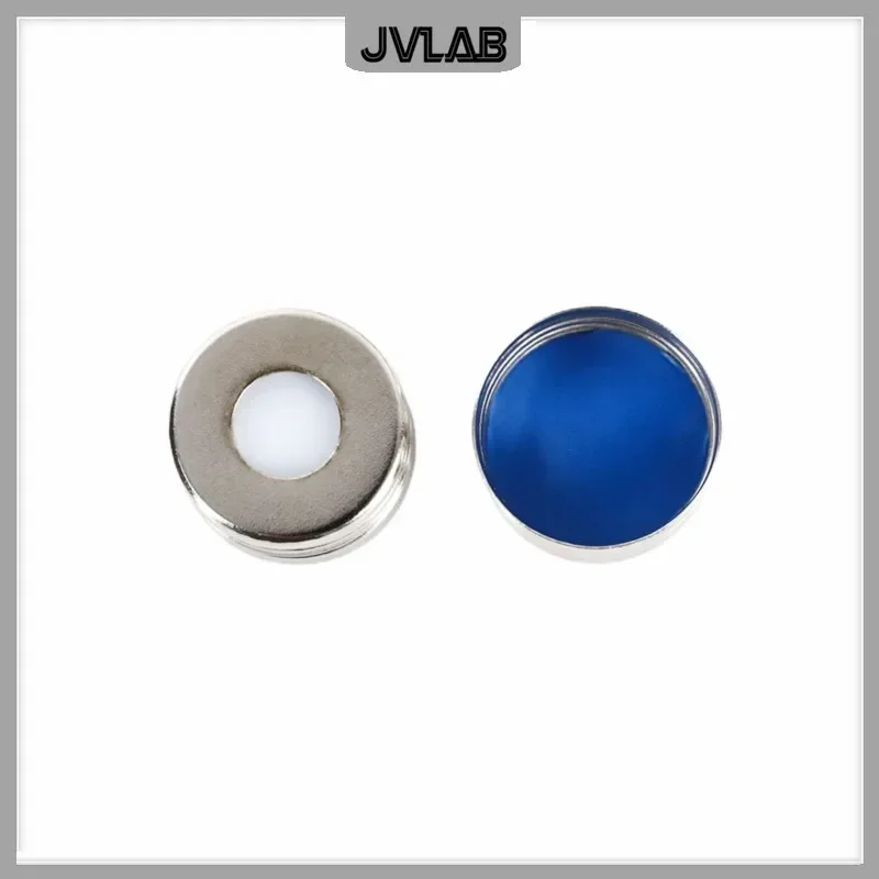 Screw Cap, Headspace, Steel, Magnetic Cap, PTFE/Silicone Septa (Top White, Bottom Blue) 18 mm, 100/pk. Cap Size: 18 mm 5188-2759