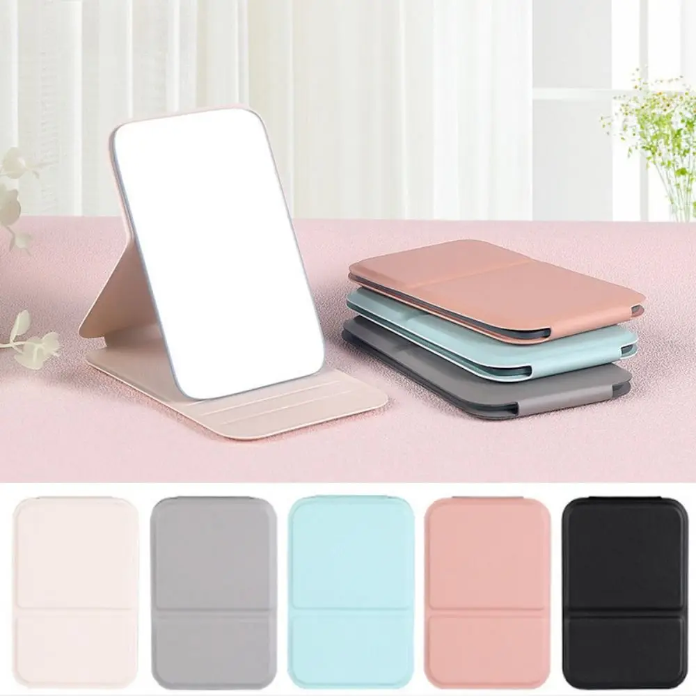 New Portable Mini Desktop Mirror Solid Color Stand Up Pocket Folding Mirror Korean Simple Handheld Makeup Mirror Makeup Skincare