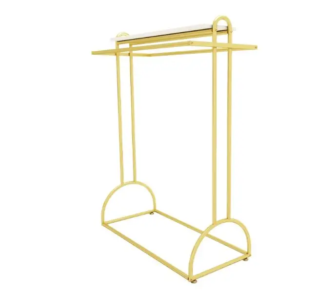 Multi functional double row women's wear shelf Clothes shop display shelf gold floor mounted display shelf
