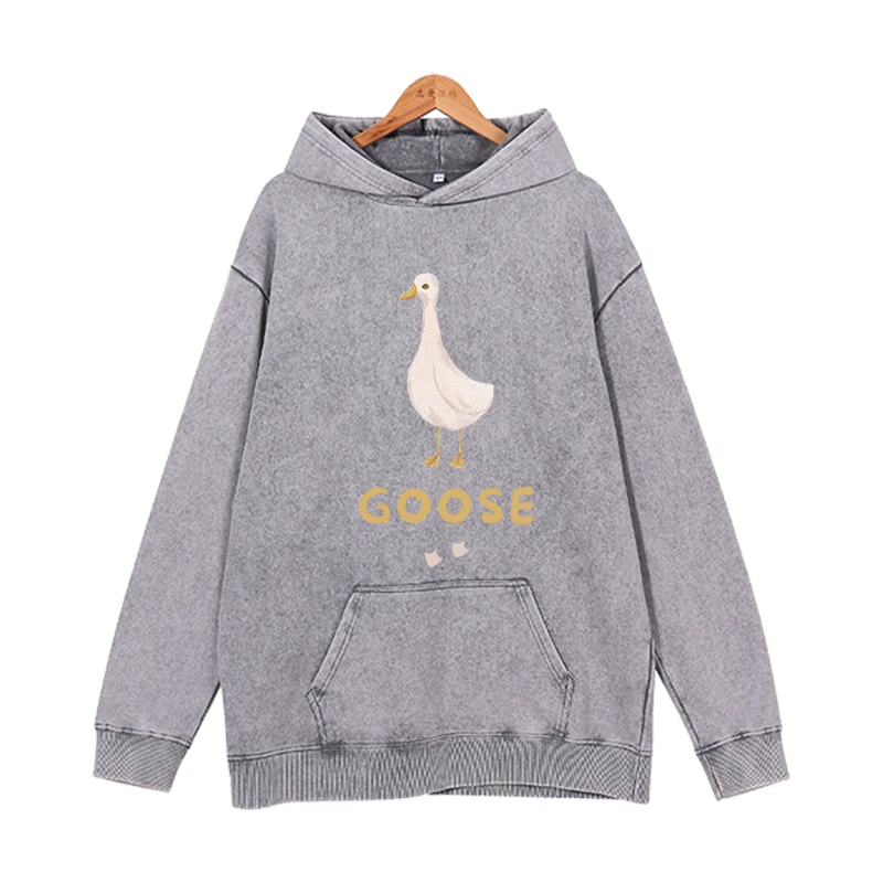 A cute white goose Hoodies Men Look Letter Printed Sweatshirts Women Fashion ASTROWORLD Hooded Pullover Casual Sportwear