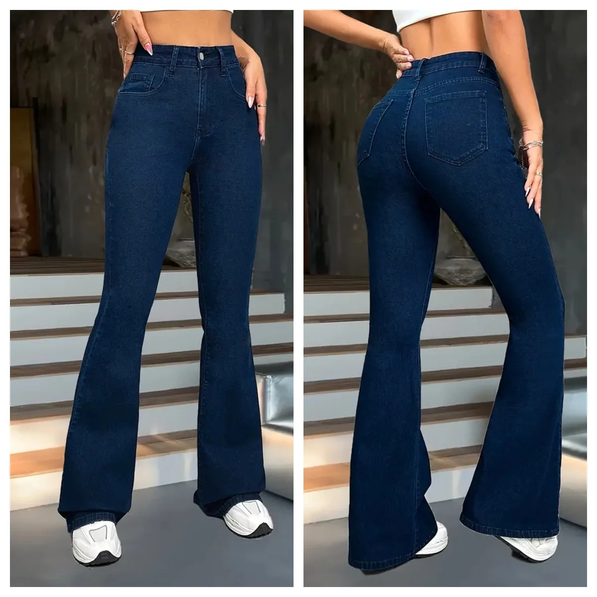 Lift & Shape Bootcut Jeans Women High Waist Stretch Dark Indigo Pants, Slim Fit Micro Flare Trousers for Petite To Plus Size XXL