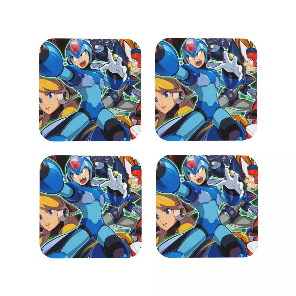 Megaman Video Game Mega Man Coasters Kitchen Placemats Non-slip Insulation Cup Coffee Mats For Decor Tableware Pads Set of 4