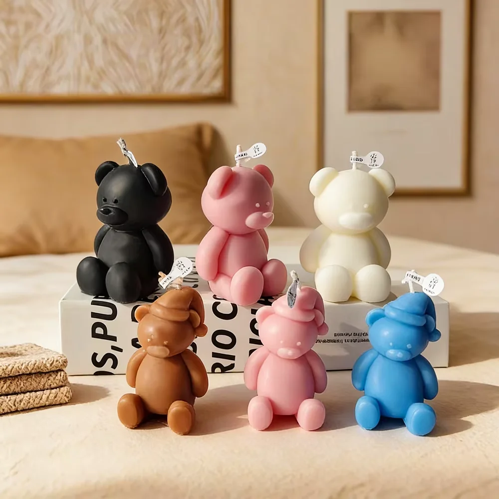 

3D cute cartoon bear silicone candle mold can be reused soap plaster ice cube baking mold DIY wedding birthday gift making kit