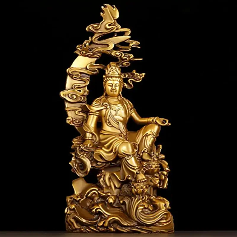 

Pure Copper Guanyin Ornaments Shuiyue Guanyin Bodhisattva's Home Office Trumpet Dedicated To Buddha Statue Nanhai Guanyin