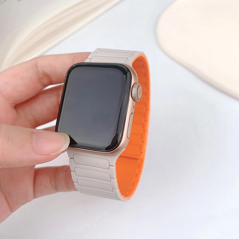 Pulseira Desportiva Magnética para Apple Watch, Pulseira de Silicone, Série iWatch, Ultra 2, 9, 8, 7, 6, 5, 4, 49mm, 45mm, 44mm, 42mm, 38 milímetros, 40 milímetros, 41 milímetros