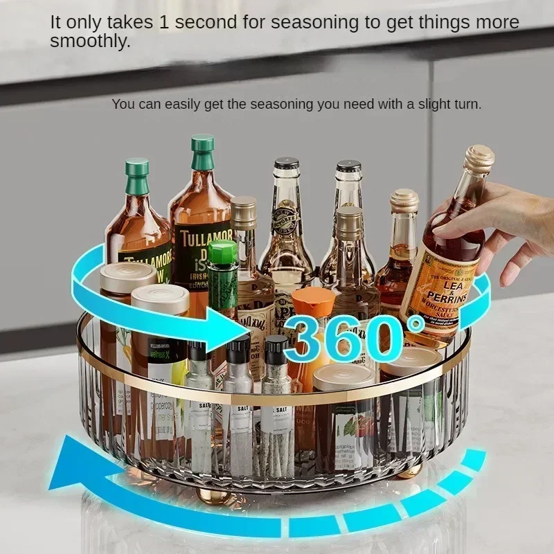 360 Rotating Tray Spice Rack Pantry Cabinet Turntable With Base Storage Bin Kitchen Organizer For Seasoning Cosmetic Storage Box