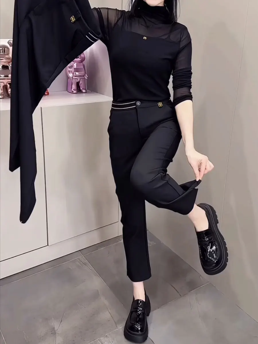 

Женские повседневные брюки с высокой талией, свободного кроя, прямые, больших размеров, удобные, с эластичным поясом, черные, утягивающие, длиной 7/8