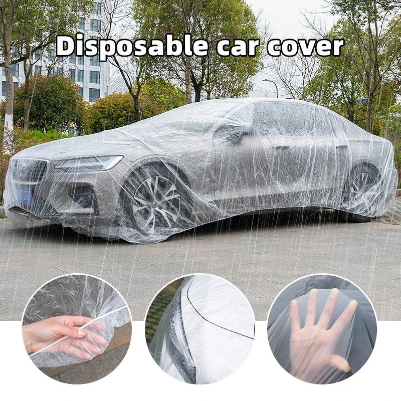 

S-XL Transparent Car Cover Outdoor Waterproof Universal Dust Cover Disposable Fallen Leaves Rain Protection Car Cover Clear Film