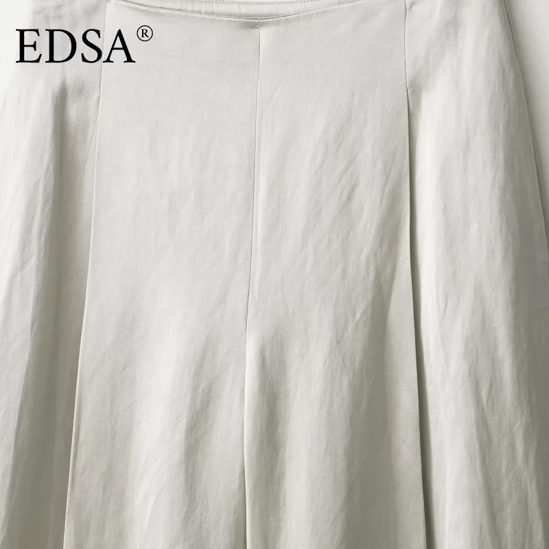 EDSA dames satijnen broek met darts wijde pijpen halfhoge rechte lange broek voor kantoordame