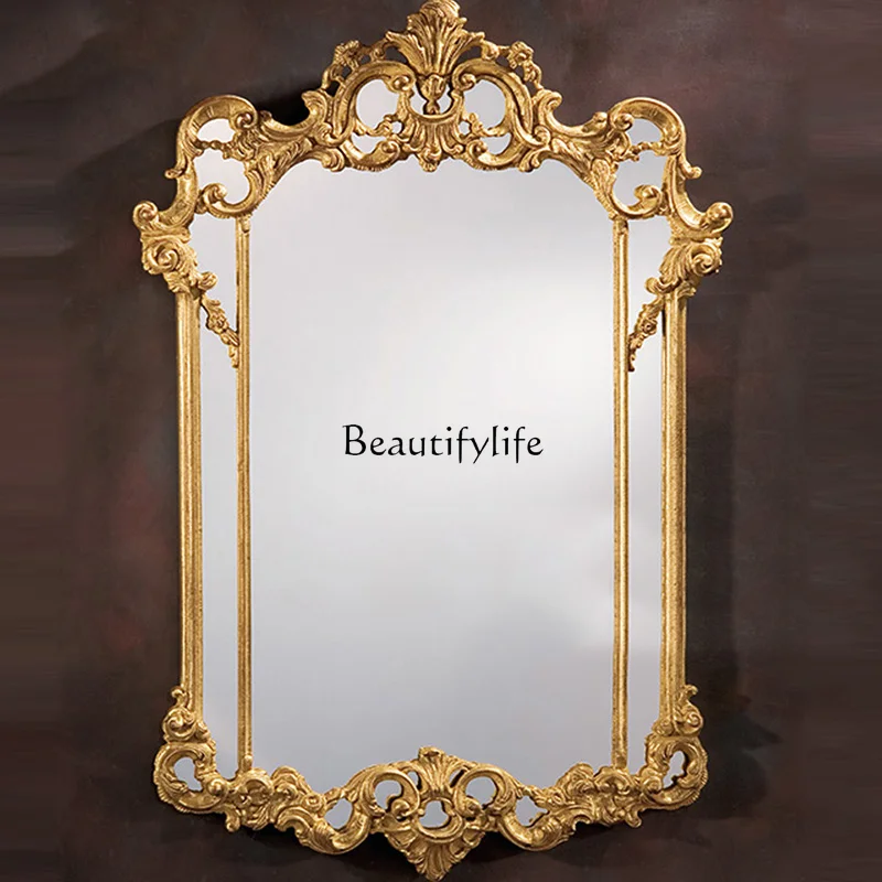 

High-end Vintage Carved Mirror European Luxury French Style Entrance Decorative Mirror