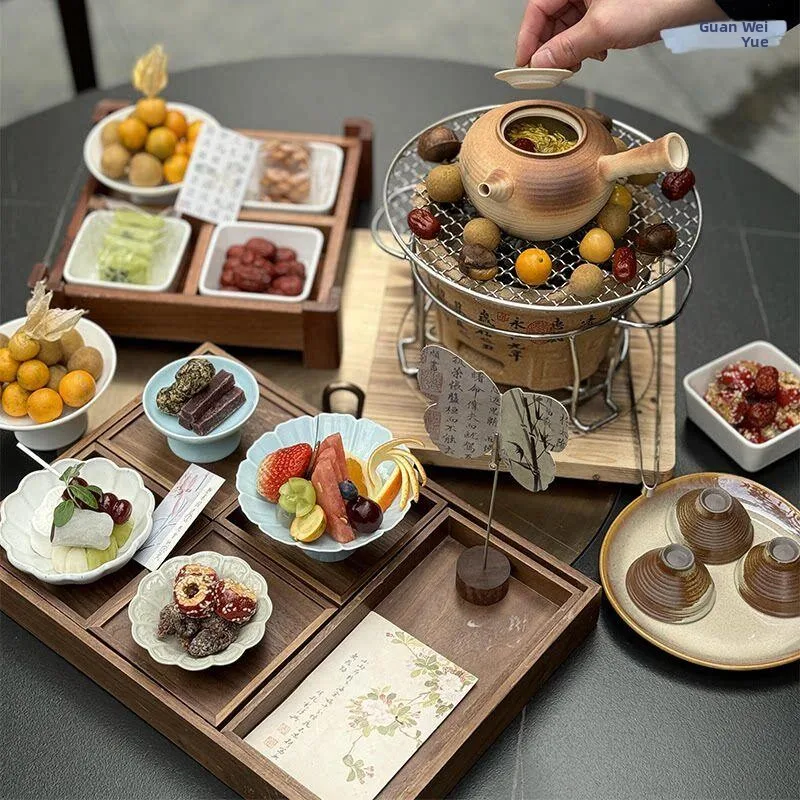 Chinese Style Tea Time Display Stand Dessert Plate Fruit Tray Cafe Tea House Afternoon Tea Cake Showpiece Glass Diningware