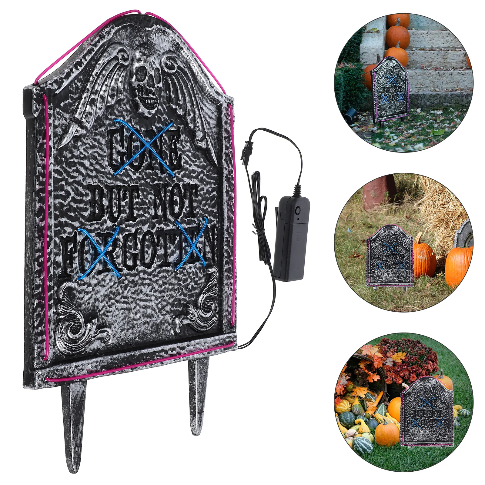 

Halloween LED Tombstone Dual-Color Light Up Graveyard Sign Outdoor Yard Decoration Halloween Party Decor Blue Purple Light
