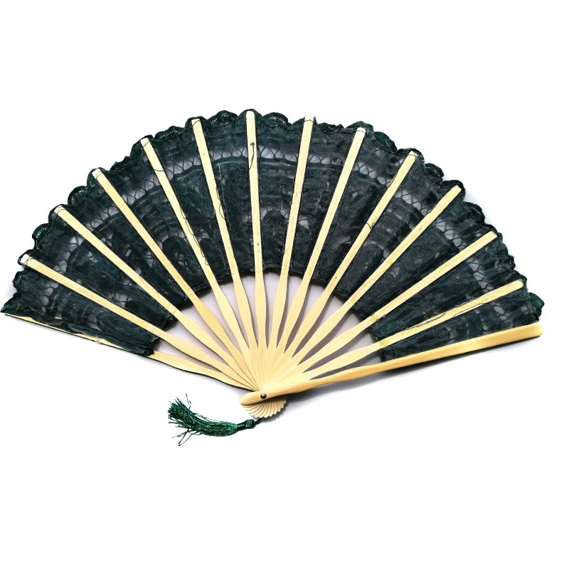 Chinese Folding Fans Vintage Bamboo Hand Fan Lace Silk Folding Hand Held Solid Fan Dance Wedding Party Decor Home Ornaments Gift