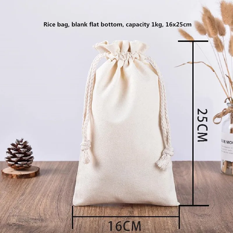 3PCS Cotton and Linen Drawstring Pull String Sack Packaging Storage Bag Seed Tea Rice Cloth Bags Ornament