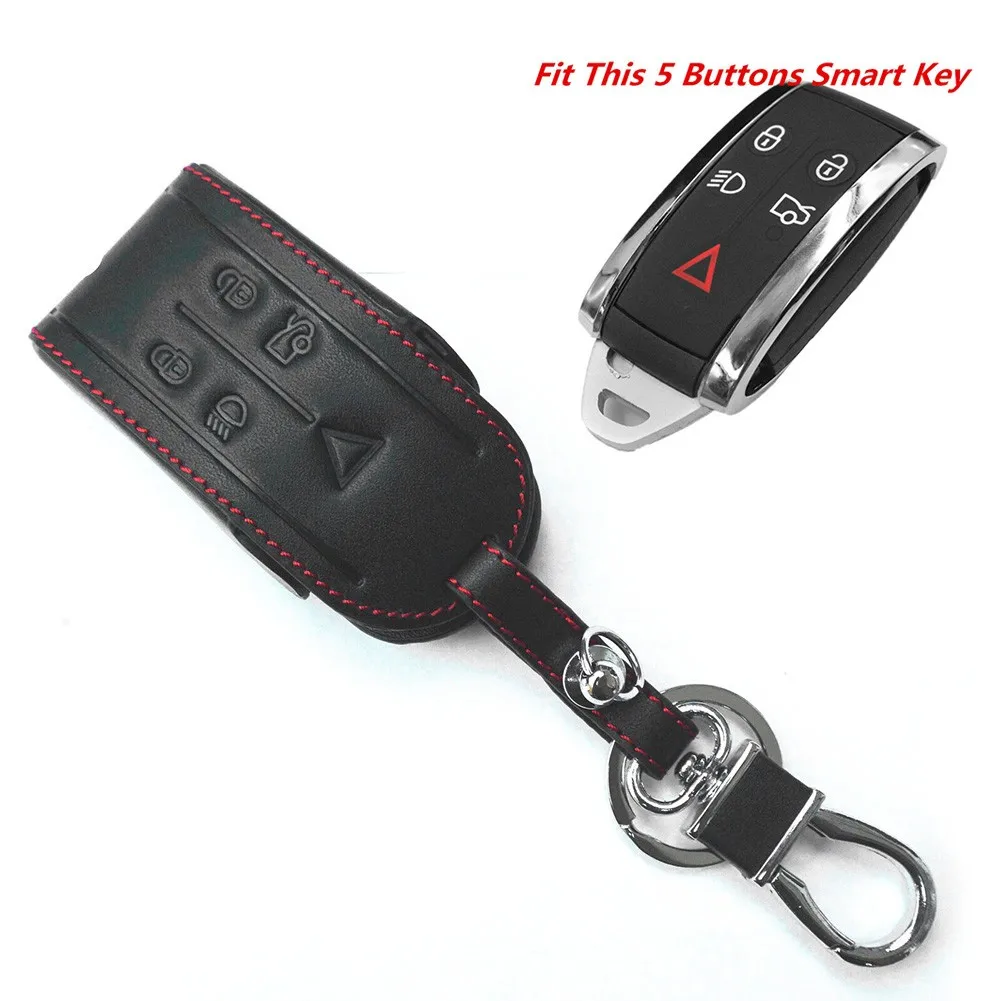 Accessories Key Case Black Key Chain Leather Remote Replacement Smart 5 Buttons Fob For JAGUAR XF XK XKR Durable