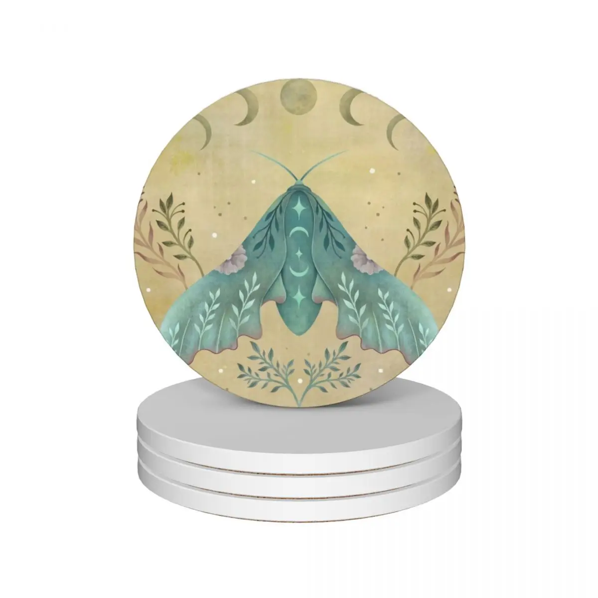 

Luna and Moth - Oriental Vintage Ceramic Coasters (Set of 4) for table eat table tea cup holders Coasters