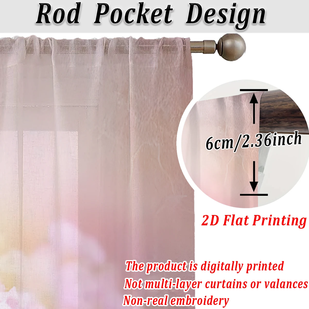 ستارة شفافة بطباعة مسطحة على شكل زهور ملونة، قماش خفيف، لغرفة المعيشة وغرفة النوم وديكور المنزل والنافذة