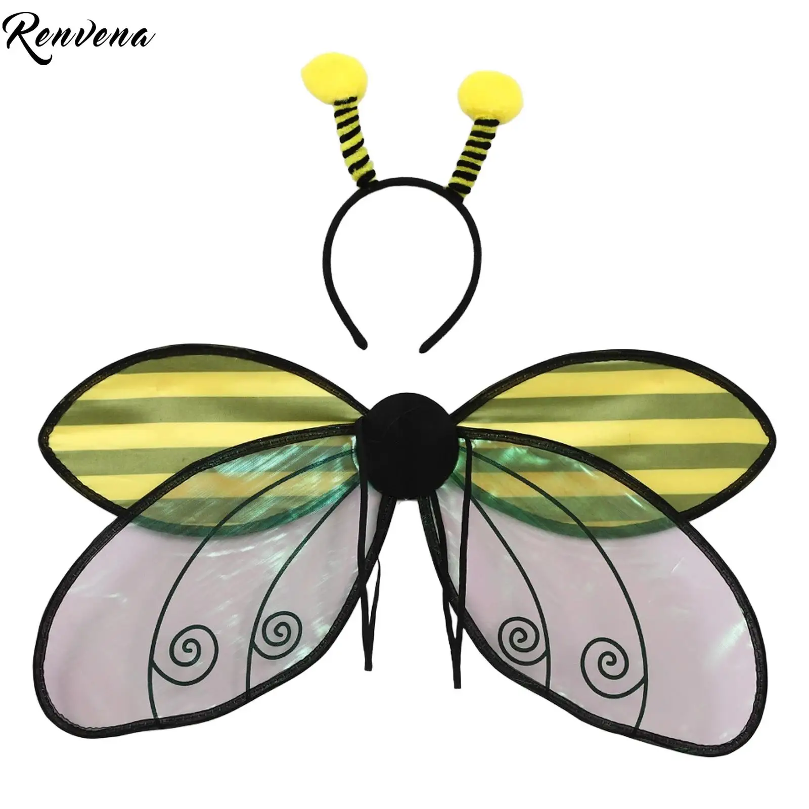 Bumblese Bee Halloween Costume Wings Set for Women Kids Adults with Bee Headband Bumblebee Ladybugs Themed Party Fancy Dress Up