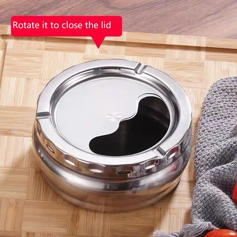 

12 см пепельница из нержавеющей стали с крышкой, съемный уличный держатель для сигарет для дома, спальни, офиса, настольное украшение, подарок