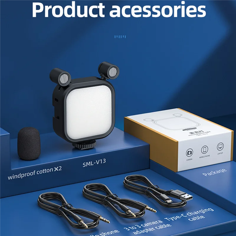 2500K-9000K นำไมโครโฟนไฟ LED เติมแสงวิดีโอขนาดเล็ก Vlog แสงสี RGB ไมค์สำหรับสมาร์ทโฟนกล้อง SLR V03-White