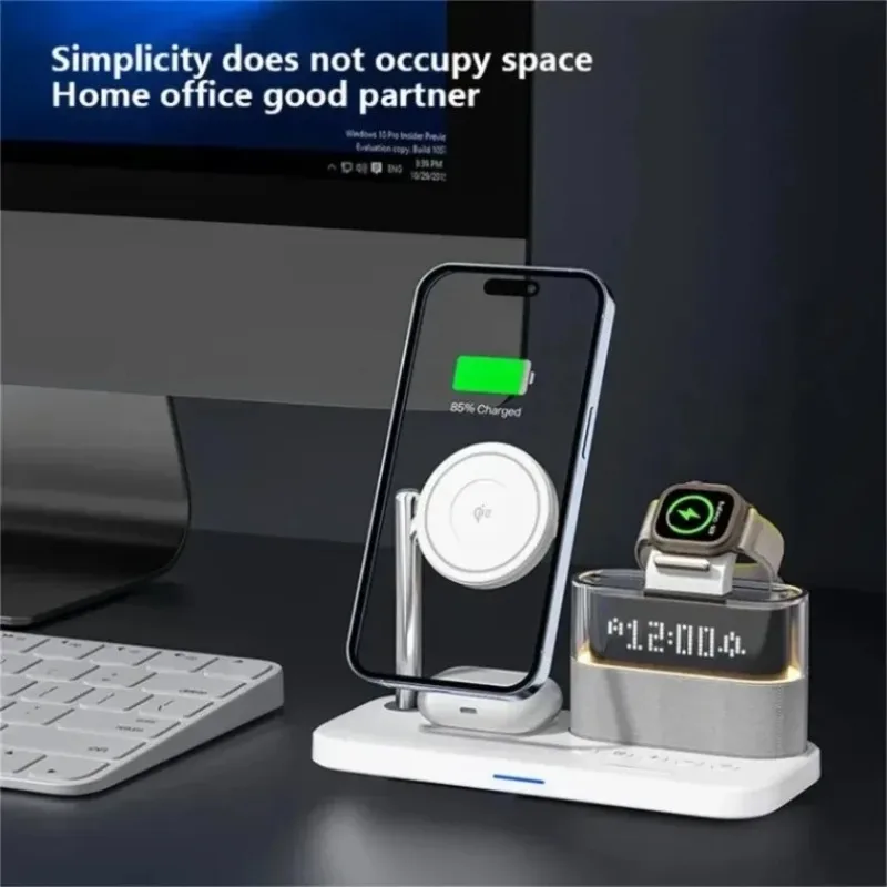 

Multifunctional Qi2 5 in 1 RGB Night Light Alarm Clock Wireless Charger Pad Stand Phone Fast Charging Station for iPhone Samsung